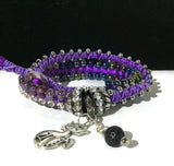 THE PURPLE PUSSYCAT DIFFUSER  BRACELET, double wrap macrame bracelet,  crystal chain, woman's size, boho-chic style