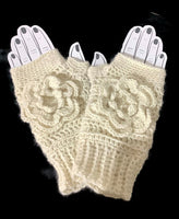 THE VANILLA  FINGERLESS GLOVES, handmade crochet fingerless mittens, luxurious alpaca yarn, woman's size 8.5,