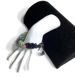 The multicolor flowers of the garden bracelet, handmade kumihimo wrislet, woman size, yellow,green,blue,pink,iris mix beads, macrame clasp,