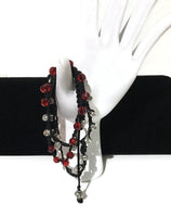 Braided beaded Macrame bracelet, triple wraps, wear it as a necklace, Boho-chic, adjustable clasp, THE RED AND SILVER WRAP