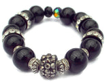Jet black polish glass beads stretch bracelet, handmade bracelet, boho chic style, Elaini Arthur bracelet collection, The night bracelet