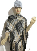 Prize winner handwoven shawl, The Winter Cornfield Shawl, alpaca yarn, multi fibers, white, cream, grey, black yarn