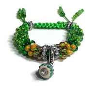 Green bracelet, Handmade green beaded Kumihimo wrap, woman size, macrame clasp, Boho-chic, The green mix bracelet