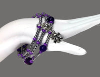 THE SILVER SKULL COIL WRAP DIFFUSER BRACELET, beaded wrap, amethyst stone, purple lava rock, woman's size