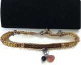 THE ASTER FLOWER DIFFUSER YELLOW LEATHER  WRAP BRACELET, macrame, double wrap crystal beads bracelet, 5 charms, woman's size, Boho-chic style.