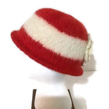 Ready to ship, womens wool hat, felted hat for women, The Andrea's hat, cloche hat, women size, red and cream hat,