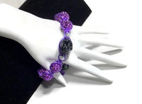 Purple shamballa beads, black skull bead, The halloween purple bracelet, macrame wrap, Halloween, purple nylon cord,
