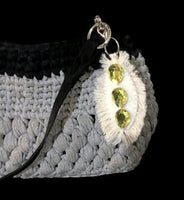 Cream feather handbag charm, purse charm, key fob, zipper pull charm, handmade cotton keyring charm.