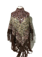 MY GARDEN IN THE FALL PONCHO, crochet poncho with a collar, alpaca, merino, silk fiber, brown, plum, green, beige, woman's size,