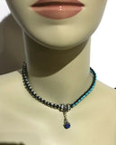 Double wrap black leather bracelet, Macrame wrap, choker, Boho-chic, oil diffuser pendant, turquoise stones, woman's size, THE TURQUOISE BRACELET WRAP