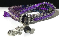 THE PURPLE PUSSYCAT DIFFUSER  BRACELET, double wrap macrame bracelet,  crystal chain, woman's size, boho-chic style