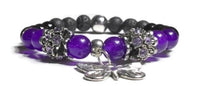 THE PURPLE BUTTERFLY DIFFUSER BRACELET, handmade stretch cord bracelet, black lava rocks with amethyst, black obsidian natural stones , essential oil diffuser bracelet.