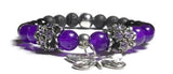 THE PURPLE BUTTERFLY DIFFUSER BRACELET, handmade stretch cord bracelet, black lava rocks with amethyst, black obsidian natural stones , essential oil diffuser bracelet.