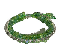 THE HEART CHARM BRACELET- beaded tennis bracelet, green nylon cord, green seed beads, handmade macramé bracelet, crystal chain, woman's size, Boho-chic style, gift, X-mas gift,