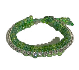 THE HEART CHARM BRACELET- beaded tennis bracelet, green nylon cord, green seed beads, handmade macramé bracelet, crystal chain, woman's size, Boho-chic style, gift, X-mas gift,