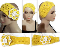 Handmade crochet headband, yellow cotton headband, women size, The sunflower headband