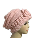 The Pink slouchy Hat, knit  beanie, pink alpaca, faux fur, woman's size, winter hat