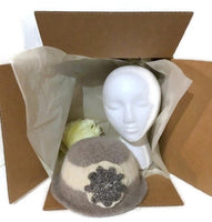 THE BELLA HAT, handmade women's  felted hat, Boho-chic style, light grey and cream hat, ready to ship