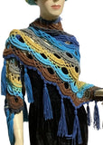 THE TURQUOISE BLUE DAISY SHAWL, woman's size, crochet wrap, bohemian style,