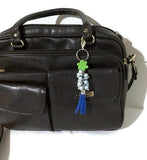 Blue beaded handbag charm, key fob, purse charm, zipper pull, handmade beaded keyring charm, the blue grapes charm