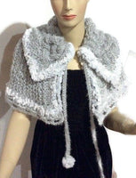 Shoulder's warmer, fold over cowl, knit cowl, woman's size, faux fur, acrylic, The silver gray cowl