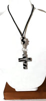 Paracord, metal cross black enamel with rhinestones, the cross necklace