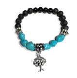 THE TURQUOISE TREE OF LIFE DIFFUSER BRACELET, turquoise and black bright agate stones, essential oil diffuser bracelet, stretch bracelet, woman's size