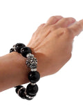 Jet black polish glass beads stretch bracelet, handmade bracelet, boho chic style, Elaini Arthur bracelet collection, The night bracelet