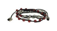 Braided beaded Macrame bracelet, triple wraps, wear it as a necklace, Boho-chic, adjustable clasp, THE RED AND SILVER WRAP