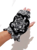 THE GRAY AND BLACK CROCHET FINGERLESS GLOVES, women's size,   winter wear, Andrea designs handmade fingerless gloves