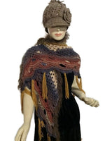 Shades of brown crochet shawl, Bohemian-chic, triangular wrap, gift for her, woman size