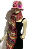 Prize winner handmade THE COLORFUL LLIKLLA (Quechua for a shawl), alpaca and multi fibers, colors brick, yellow, white, purple and others, weaving shawl..