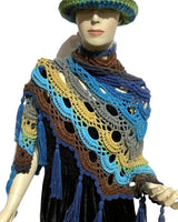 THE TURQUOISE BLUE DAISY SHAWL, woman's size, crochet wrap, bohemian style,
