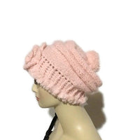 The Pink slouchy Hat, knit  beanie, pink alpaca, faux fur, woman's size, winter hat