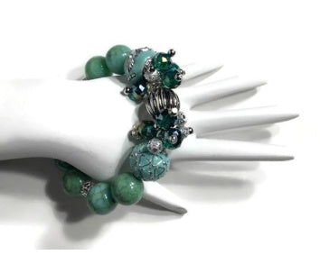 The green mint cluster stretch bracelet, woman's size, holiday gift, give handmade, for her