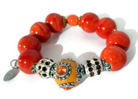 Orange ceramic beads stretch bracelet, handmade bracelet, Elaini Arthur bracelet collection, The orange bracelet