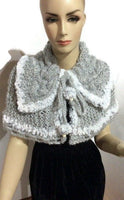 Shoulder's warmer, fold over cowl, knit cowl, woman's size, faux fur, acrylic, The silver gray cowl