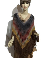 The shades of brown crochet poncho, handmade wrap, woman's size, hippie cape, andrea designs handmade ponchos, gift for her, fall wear