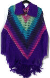 Collared crochet poncho, woman's size, purple acrylic yarn, autumn wear, handmade, The shades of purple poncho, hippie style, gift for her