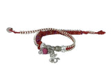 THE RED RUBY PUSSYCAT DIFFUSER BRACELET, double wrap, macramé bracelet, crystal chain, woman's size 15, boho-chic style, valentine's gift, for her