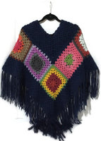THE BLUE ATLANTIC ALPACA PONCHO, crochet poncho, granny's squares, blue alpaca yarn, hippie poncho, Andrea designs handmade ponchos