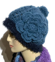 THE BLUE ALPACA HAT, crochet blue beanie alpaca hat, woman's size 23.5, for cold weather, for her, Christmas gift