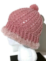 THE PINK CROCHET ALPACA HAT, crochet pink  beanie alpaca hat, woman's size, for cold weather,