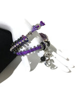 THE PURPLE PUSSYCAT DIFFUSER  BRACELET, double wrap macrame bracelet,  crystal chain, woman's size, boho-chic style