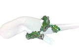 THE HEART CHARM BRACELET- beaded tennis bracelet, green nylon cord, green seed beads, handmade macramé bracelet, crystal chain, woman's size, Boho-chic style, gift, X-mas gift,