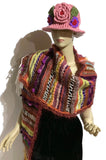 Prize winner handmade THE COLORFUL LLIKLLA (Quechua for a shawl), alpaca and multi fibers, colors brick, yellow, white, purple and others, weaving shawl..
