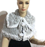Shoulder's warmer, fold over cowl, knit cowl, woman's size, faux fur, acrylic, The silver gray cowl