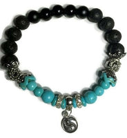 THE YIN YANG CHARM DIFFUSER BRACELET, black lava rock stones, turquoise stones, black bright agate stones, essential oil diffuser bracelet, stretch bracelet, woman's size, gift for her.