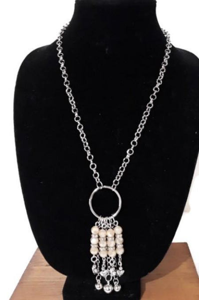 Big metal circle with beads charms pendant necklace, The circle necklace