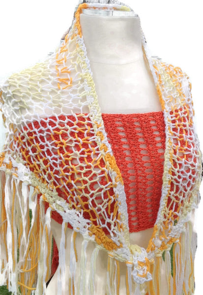 Knit handmade cotton shawl, The Sunny Days shawl, woman's shawl